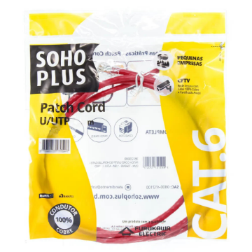 Imagem de PATCH CORD U/UTP FURUKAWA SOHOPLUS CAT6 CMX T568A/B 2.5M VERMELHO CERTIFICADO