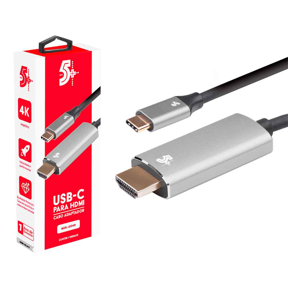 Imagem de CABO ADAPTADOR USB C PARA HDMI 4K 60HZ 1.8M 5+ - 018-7450