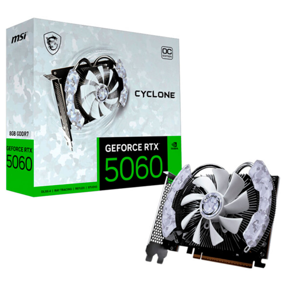 Mostrar detalhes de PLACA DE VIDEO MSI GEFORCE RTX 5060 CYCLONE OC 8GB GDDR7 128BITS 912-V812-205 Imagem de PLACA DE VIDEO MSI GEFORCE RTX 5060 CYCLONE OC 8GB GDDR7 128BITS 912-V812-205