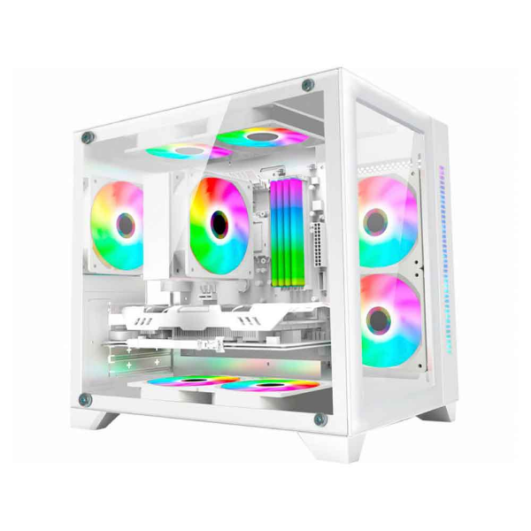 Imagem de Gabinete Gamer K-mex Cg-w2ad Spacez1 White Micro Atx C/barra De Led, Sem Fan