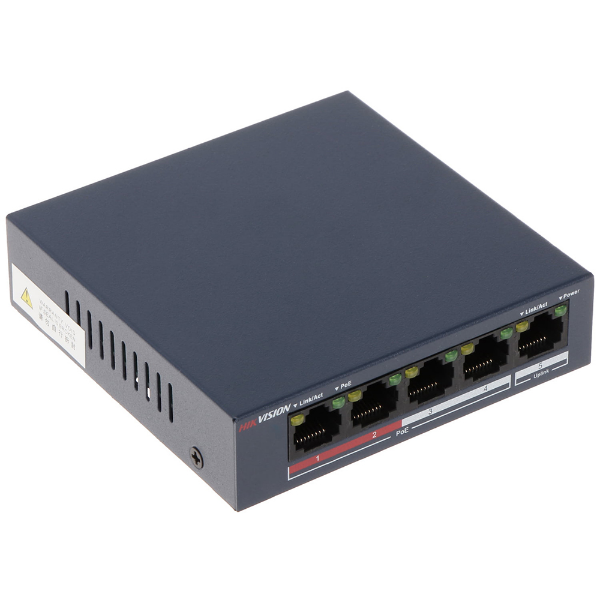 Imagem de SWITCH HIKVISION DS-3E0105P-E/M 5 PORTAS 4 POE ATIVO 1 UPLINK 802.3AF/AT NAO GERENCIAVEL