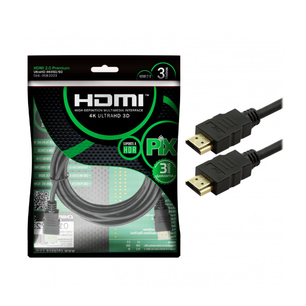 Imagem de CABO HDMI 2.0 19P GOLD 3MTS PRETO PIX - 018-2223