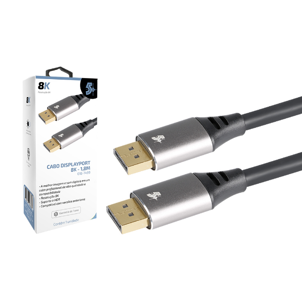 Imagem de CABO DISPLAYPORT M + DISPLAYPORT M 1.4 HBR 8K C/ TRAVA 1.8M 5+ - 018-7499