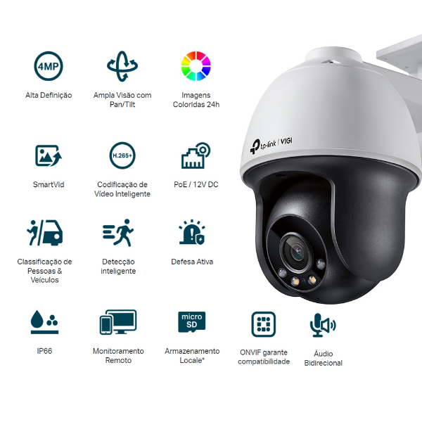 Imagem de CAMERA IP SPEED DOME VIGI C540(4MM) EXTERNA PAN/TILT FULL-COLOR POE TPLINK 4MP TPN0421