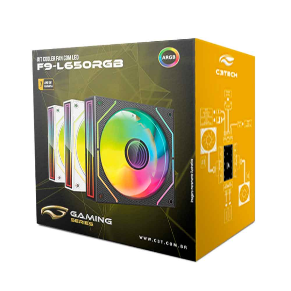 Imagem de KIT COOLER C3TECH RGB PRETO COM CONTROLADORA F9-L650BKRGB