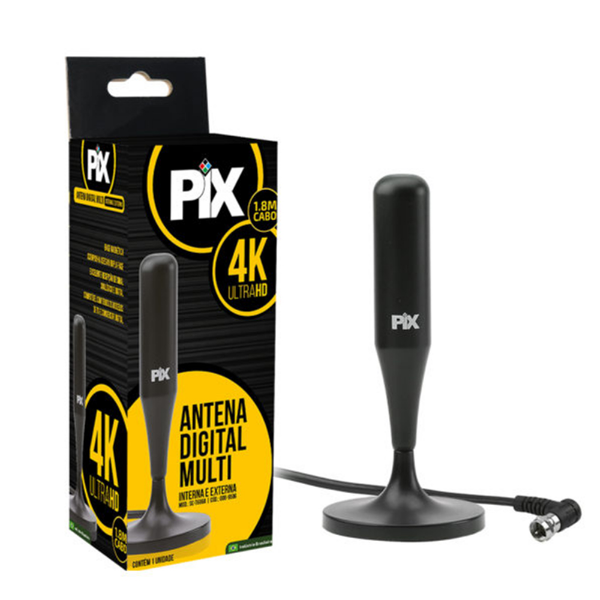 Imagem de ANTENA DE TV INTERNA HDTV 1.8M BASE C/ IMA PLUG 90 GRAUS PRETO PIX - 008-9506