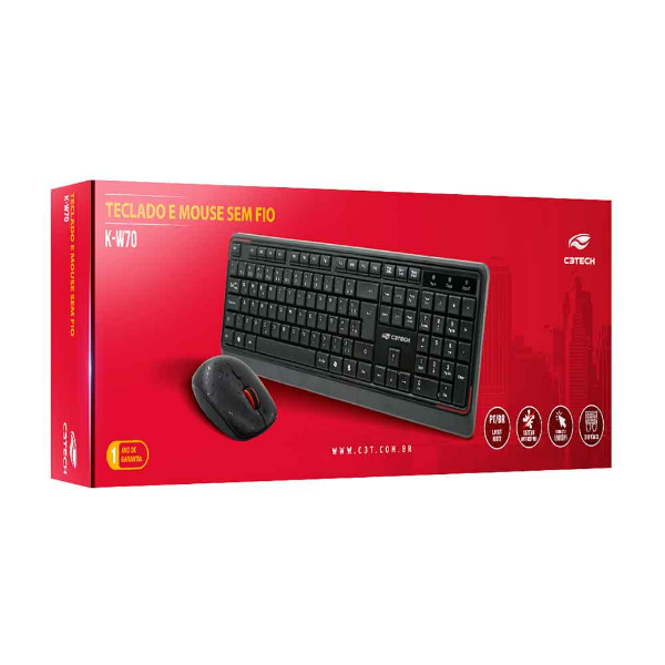 Imagem de KIT MOUSE E TECLADO C3TECH SEM FIO PRETO K-W70BK