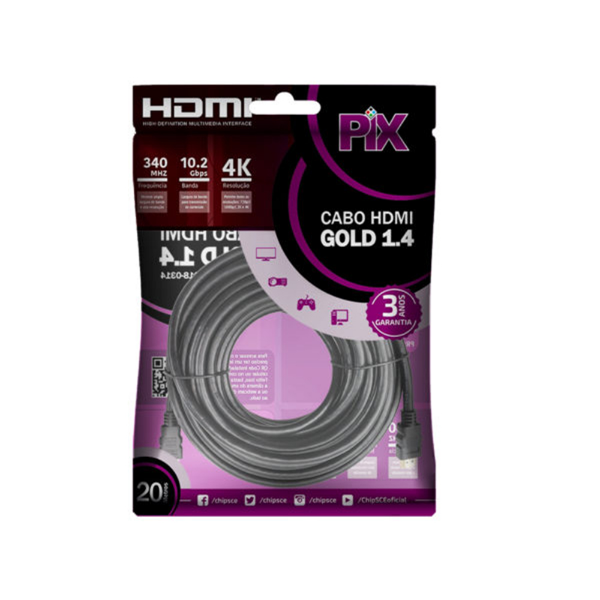 Imagem de CABO HDMI 20MTS VERSAO 1.4 4K ULTRA HD 19 PINOS PRETO PIX - 018-2014