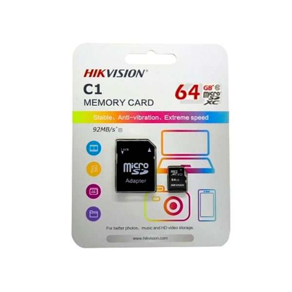 Imagem de CARTAO DE MEMORIA SD HIKVISION CLASS 10UHS-I 64GB MICRO+ADAPTADOR - HS-TF-C1/64G/ADAPTER