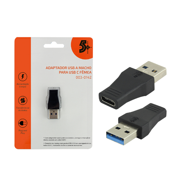 Imagem de ADAPTADOR USB 3.0 MACHO PARA TIPO C PRETO  5+ - 003-0142