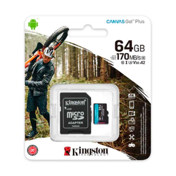 Imagem de CARTAO DE MEMORIA SD KINGSTON CANVAS GO PLUS CLASS 10UHS-I 64GB MICRO+ADAPTADOR - SDCG3/64GB