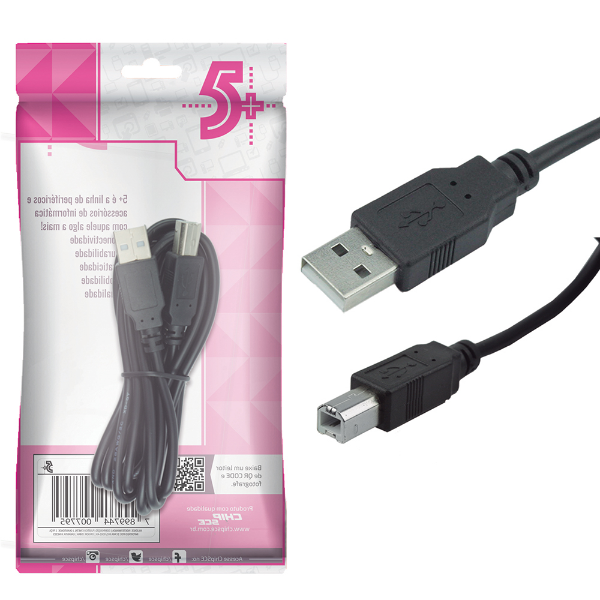 Imagem de CABO USB 2.0 A MACHO X B MACHO 2.0M PTO 5+ - 018-1403