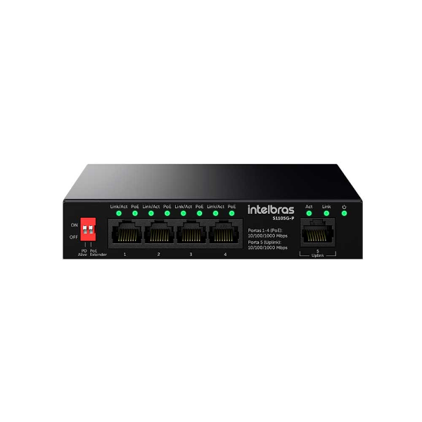 Imagem de SWITCH INTELBRAS 5 PORTAS GIGABIT SENDO 4 PORTAS POE S1105G-P - 4760130