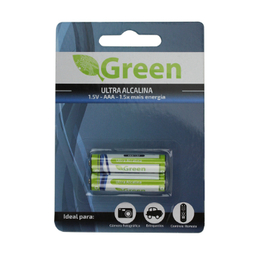 Imagem de PILHA ALCALINA ULTRA AAA LR03 BLISTER C/ 2 PECAS GREEN - 022-7000