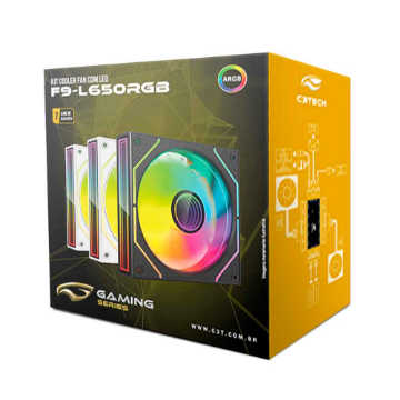 Imagem de KIT COOLER C3TECH RGB PRETO COM CONTROLADORA F9-L650BKRGB