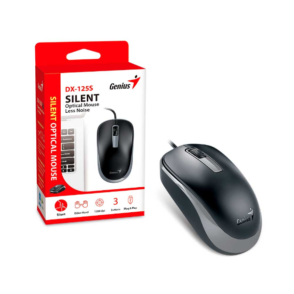 Imagem de MOUSE GENIUS DX-125S OPTICO PRETO USB SILENCIOSO