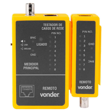 Mostrar detalhes de TESTADOR CABOS DE REDE RJ45/COAXIAL VONDER Imagem de TESTADOR CABOS DE REDE RJ45/COAXIAL VONDER