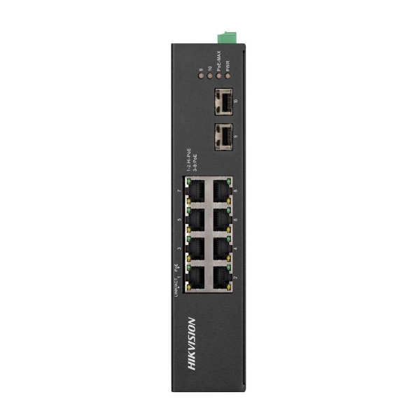 Imagem de SWITCH L2 INDUSTRIAL HIKVISION DS-3T0510HP-E/HS 10 PORTAS GIGABIT 8 PORTAS WATCHDOG POE 2 HI-POE ATIVO 802.3 AF/AT 2 PORTAS UPLINK 2 GBIC SFP FIBRA 