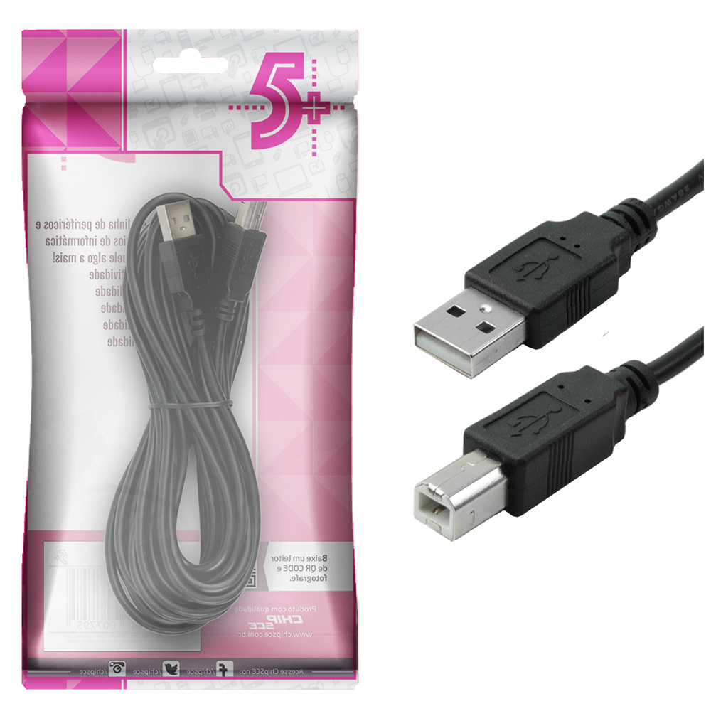 Imagem de CABO USB2.0 A MACHO X B MACHO 5.0M PTO 5+ - 018-1407