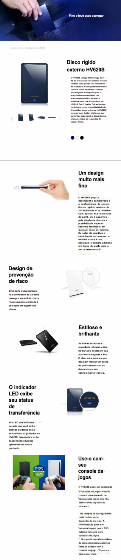 Imagem de HDD EXTERNO 1TB ADATA  PRETO 2,5" PORTATIL USB 3.1 AHV620S-1TU31-CBK