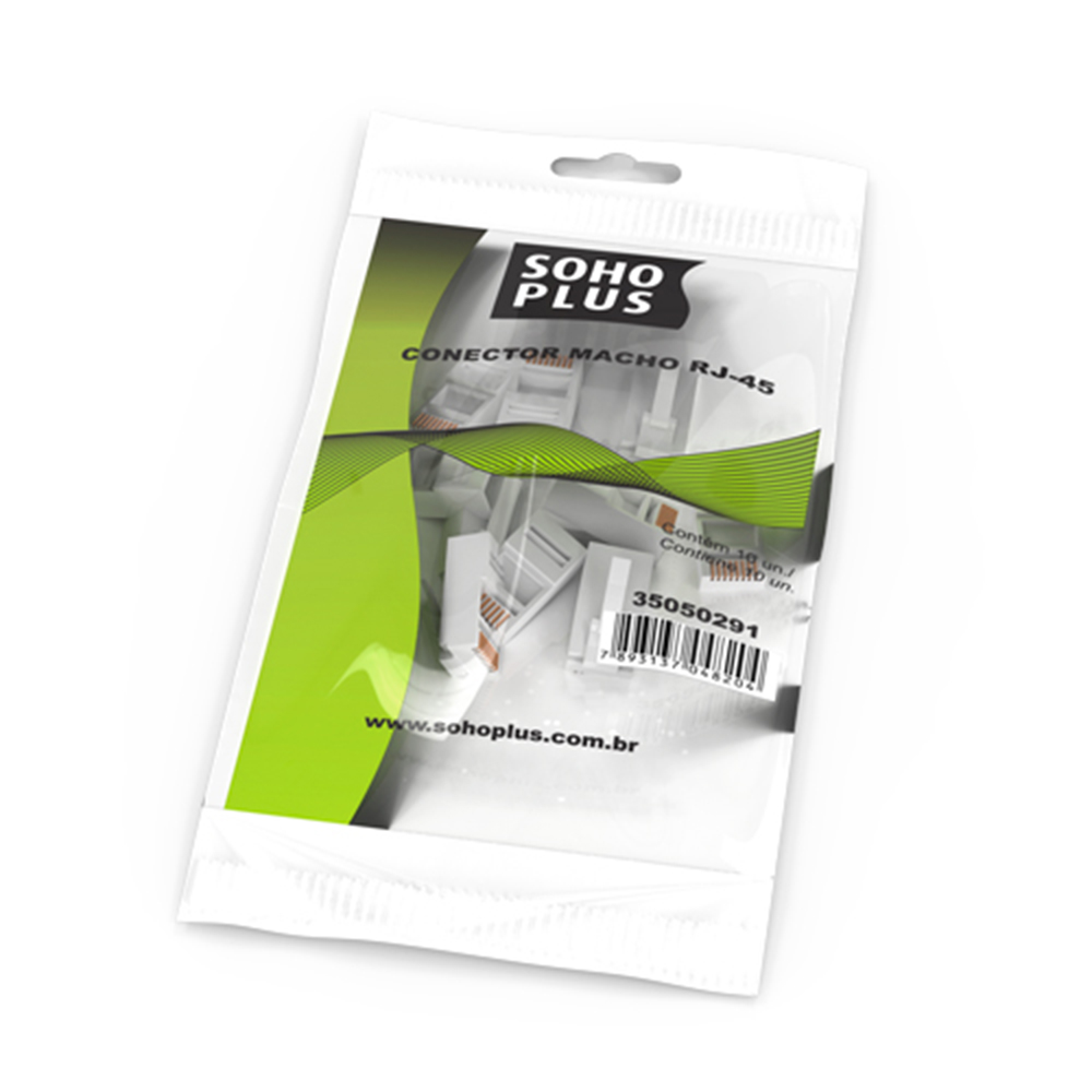 Imagem de CONECTOR MACHO RJ45 FURUKAWA SOHOPLUS CAT5E PARA CABO SOLIDO E FLEXIVEL PCT 10 UND