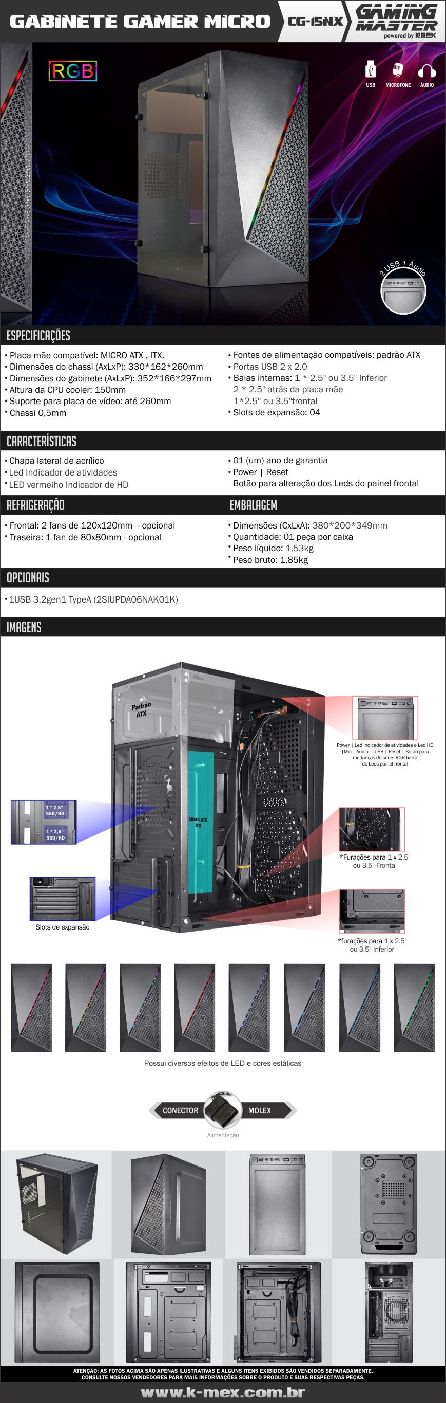 Imagem de GABINETE GAMER K-MEX MICRO CG15NX PRETO S/FONTE Imagem de GABINETE GAMER K-MEX MICRO CG15NX PRETO S/FONTE