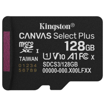 Imagem de CARTAO DE MEMORIA SD KINGSTON CANVAS SELECT PLUS CLASS 10UHS-I 128GB MICRO+ADAPTADOR - SDCS3/128GB