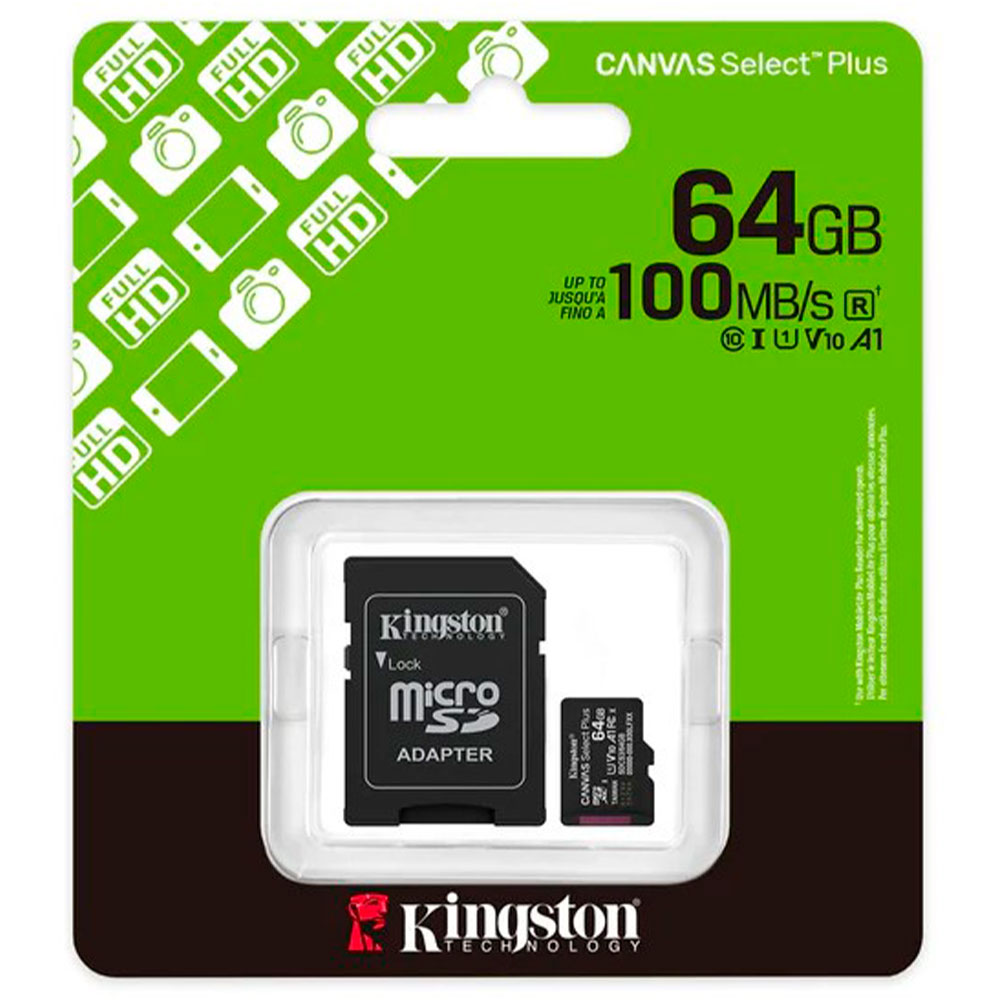 Imagem de CARTAO DE MEMORIA SD KINGSTON CANVAS SELECT PLUS CLASS 10UHS-I 64GB MICRO+ADAPTADOR - SDCS3/64GB