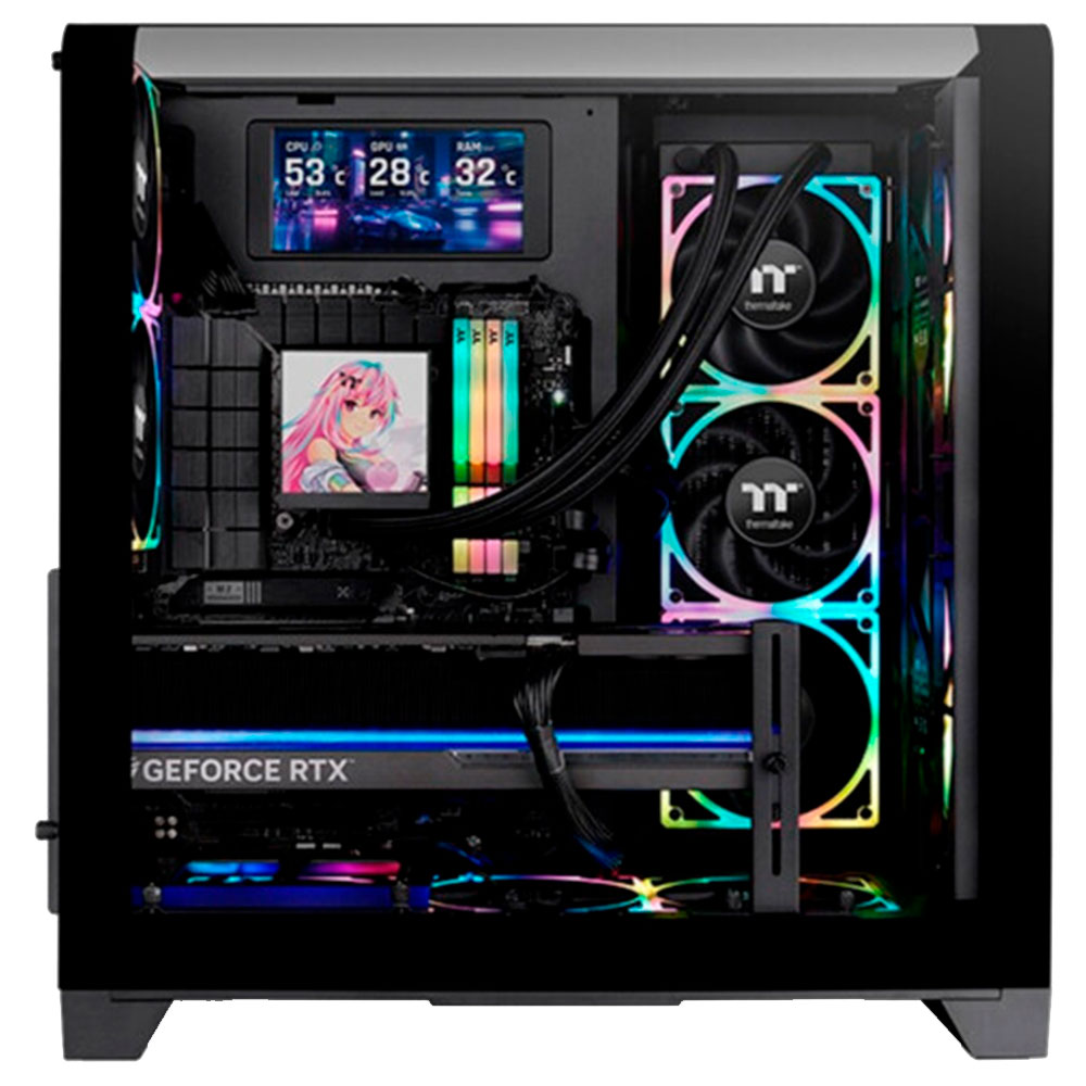 Imagem de GABINETE THERMALTAKE VIEW 390 AIR MID TOWER BLACK 1* CURVEDTEMPGLASS/2*CT140 ARGB - CA-11F-00M1WN-00