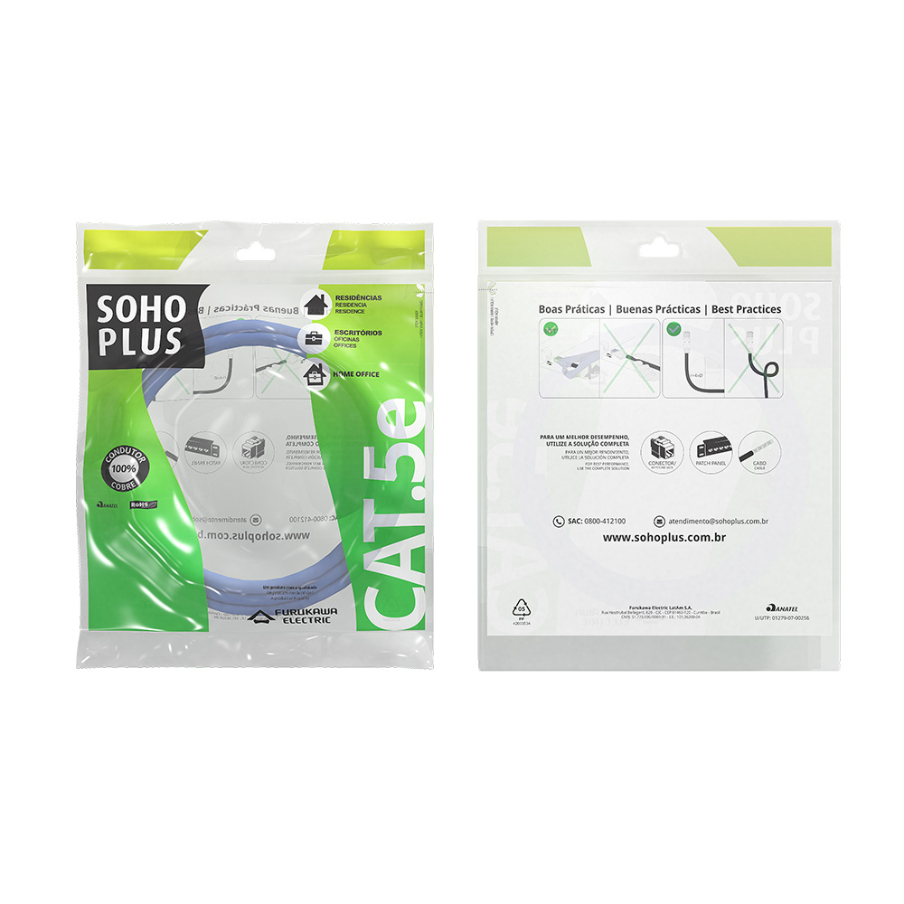 Mostrar detalhes de PATCH CORD U/UTP FURUKAWA SOHOPLUS CAT5E CMX T568A/B 2.5M AZUL CLARO CERTIFICADO Imagem de PATCH CORD U/UTP FURUKAWA SOHOPLUS CAT5E CMX T568A/B 2.5M AZUL CLARO CERTIFICADO