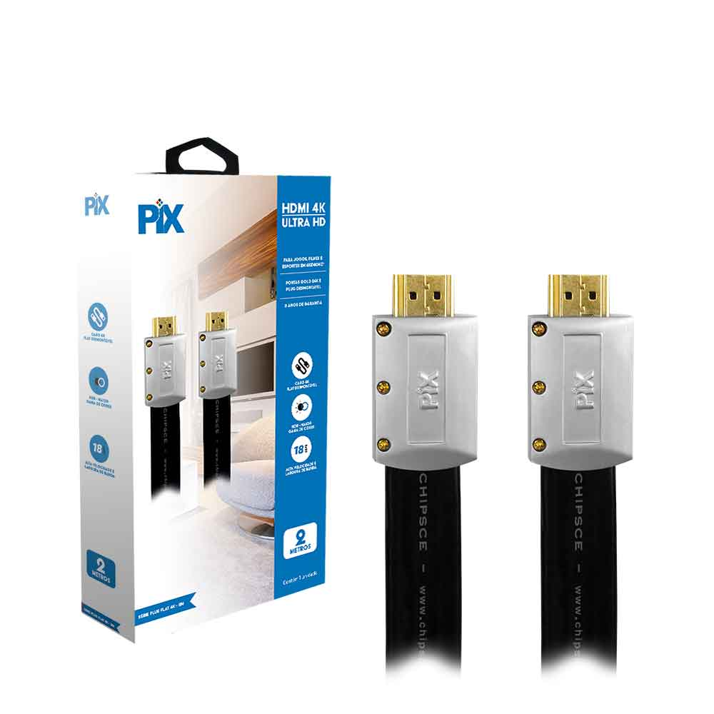Imagem de CABO HDMI 2.0 - 4K HDR 19P 2M FLAT DESMONTAVEL PIX - 018-9822