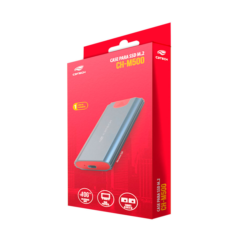 Imagem de GAVETA PARA SSD EXTERNO C3TECH M.2 NVME OTG CHM500SI VERMELHO