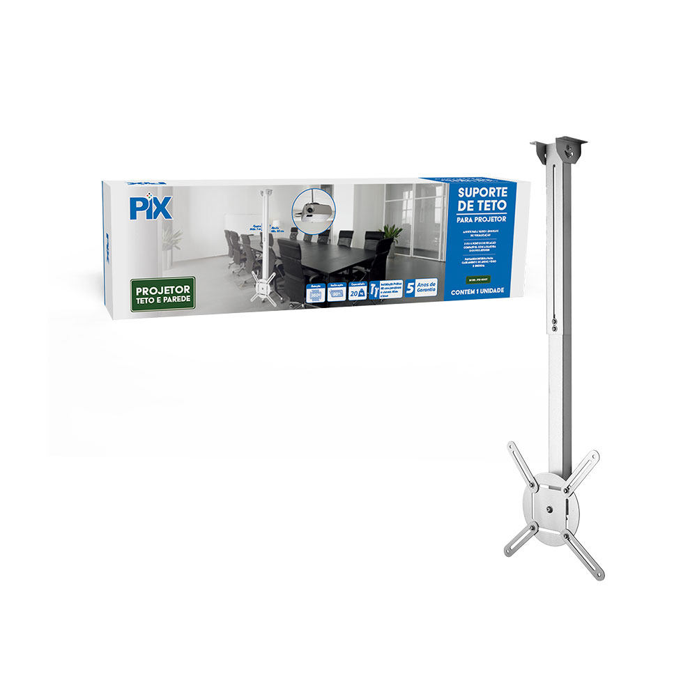 Imagem de SUPORTE PROJETOR DE TETO PIX BRANCO 100CM COMPRIMENTO - 079-0104
