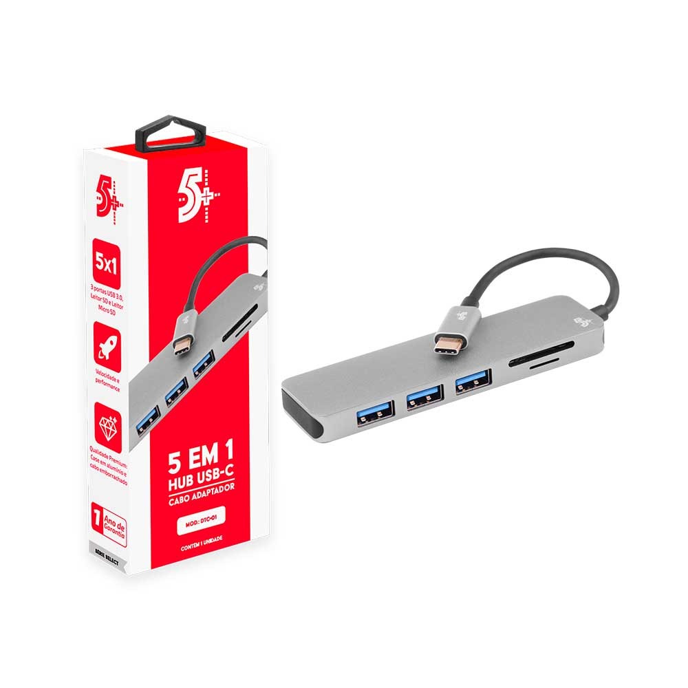 Imagem de HUB USB-C 3.0 5 PORTAS COM LEITOR SD/TF 5+ - 018-7452