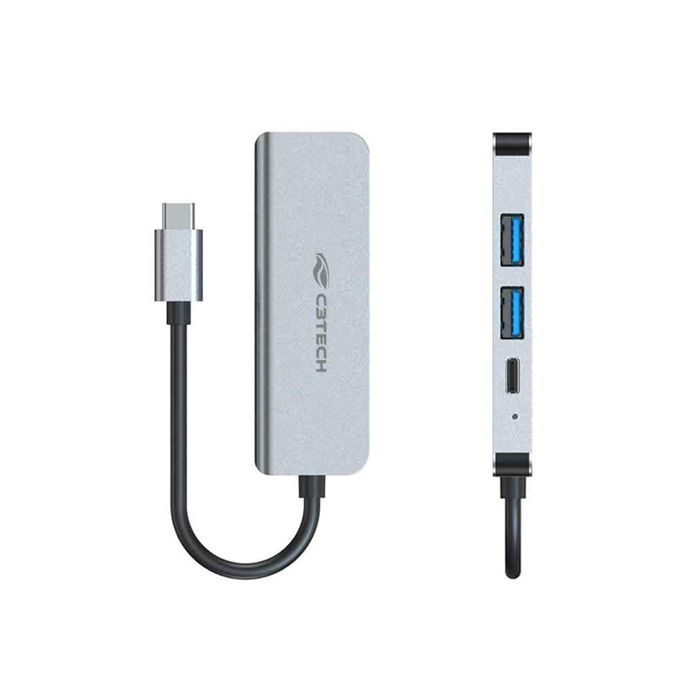 Imagem de HUB USB-C C3TECH 3.0 4 PORTAS COM SAIDA HDMI 4K HU-D50GY CINZA