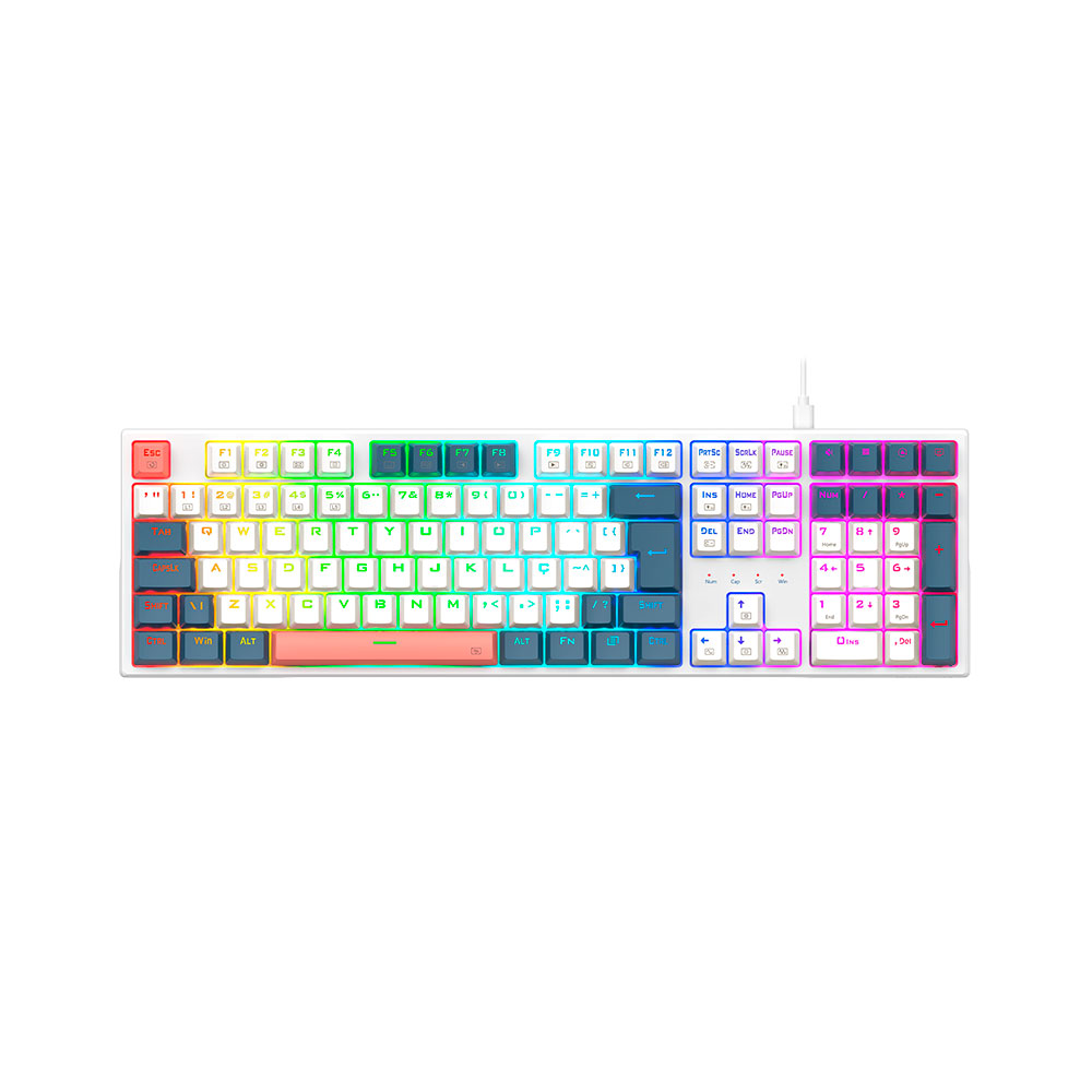 Imagem de TECLADO REDRAGON MECANICO GAMER TRUNDLE RGB BRANCO AZUL E ROSA SWITCH MARROM K668WBO-RGB (PT-BROWN)