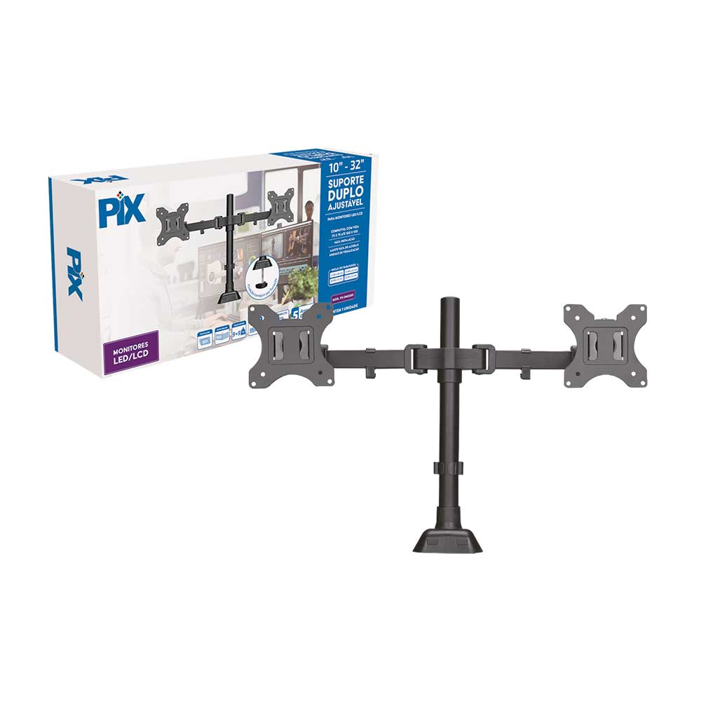 Imagem de SUPORTE MONITOR FIXO AJUSTAVEL PARA 2 MONITORES 10" A 32" PIX - 079-0074