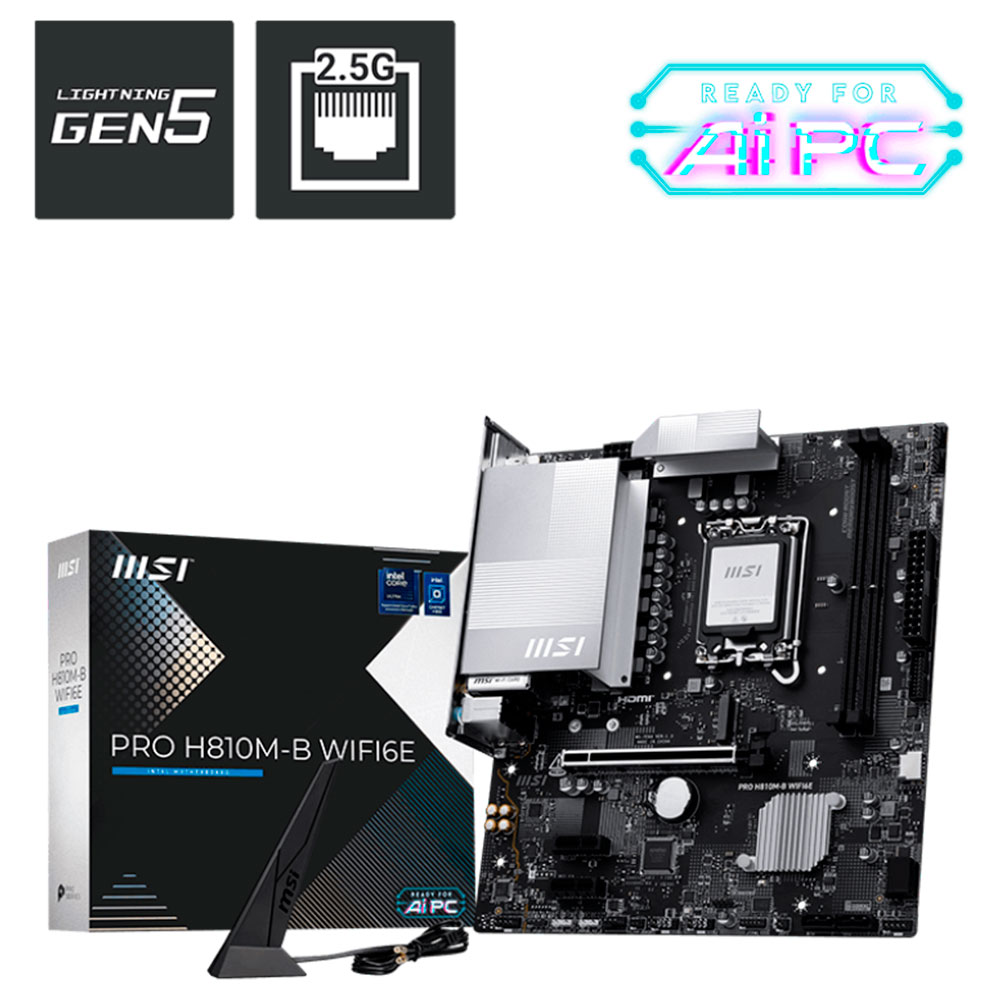 Mostrar detalhes de PLACA MAE (INTEL) MSI PRO H810M-B WIFI6E DDR5 LGA1851 ULTRA PROCESSORS Imagem de PLACA MAE (INTEL) MSI PRO H810M-B WIFI6E DDR5 LGA1851 ULTRA PROCESSORS