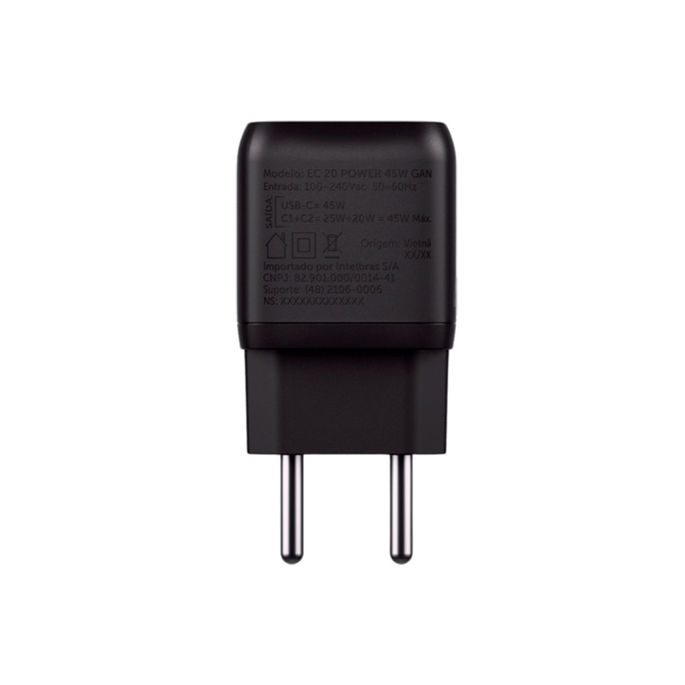 Imagem de CARREGADOR INTELBRAS EC 20 POWER 45W GAN 2P USB-C - 4820191