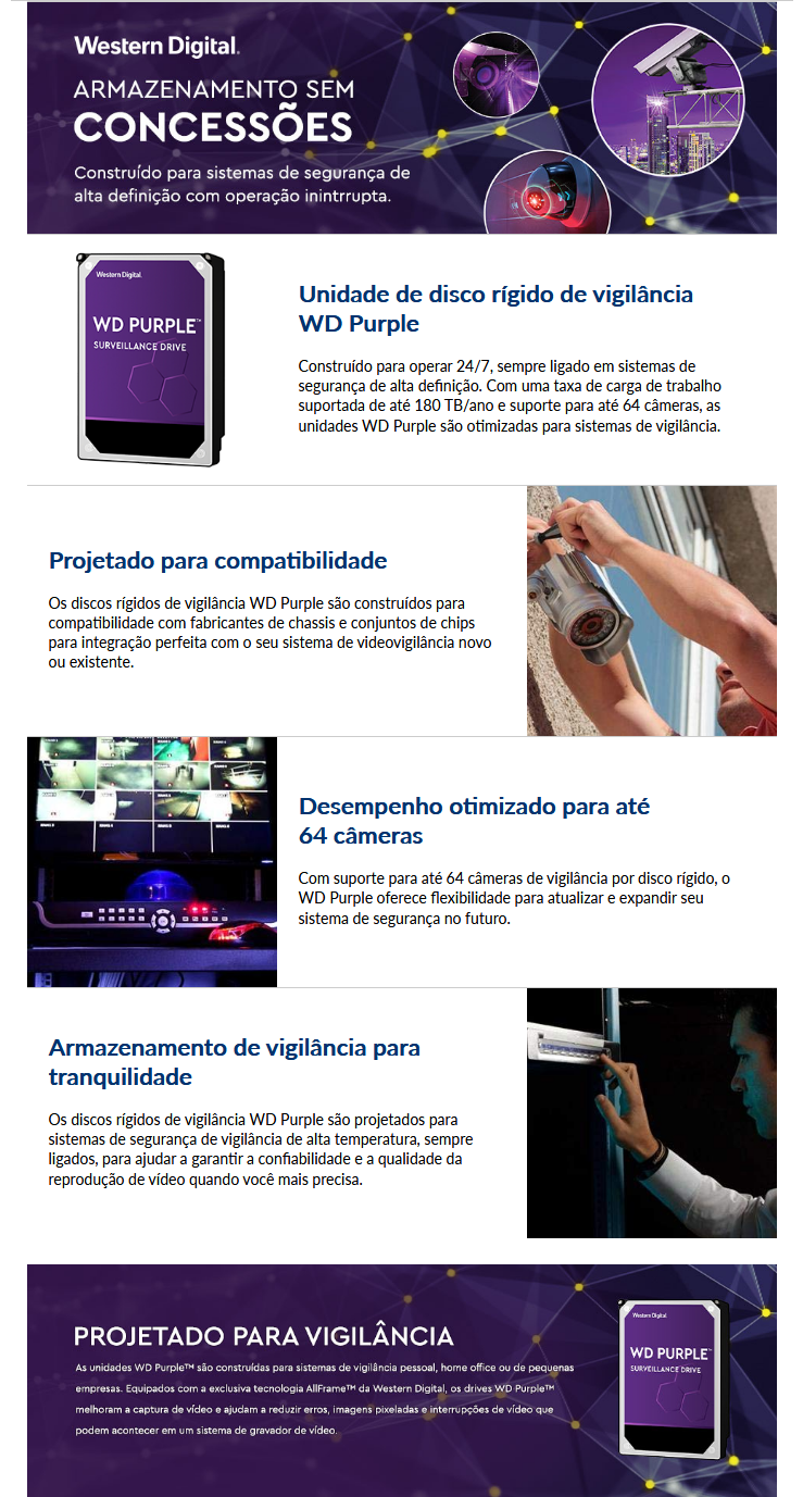 Imagem de HDD WD PURPLE 1 TB PARA SEGURANCA / VIGILANCIA / DVR - WD11PURZ