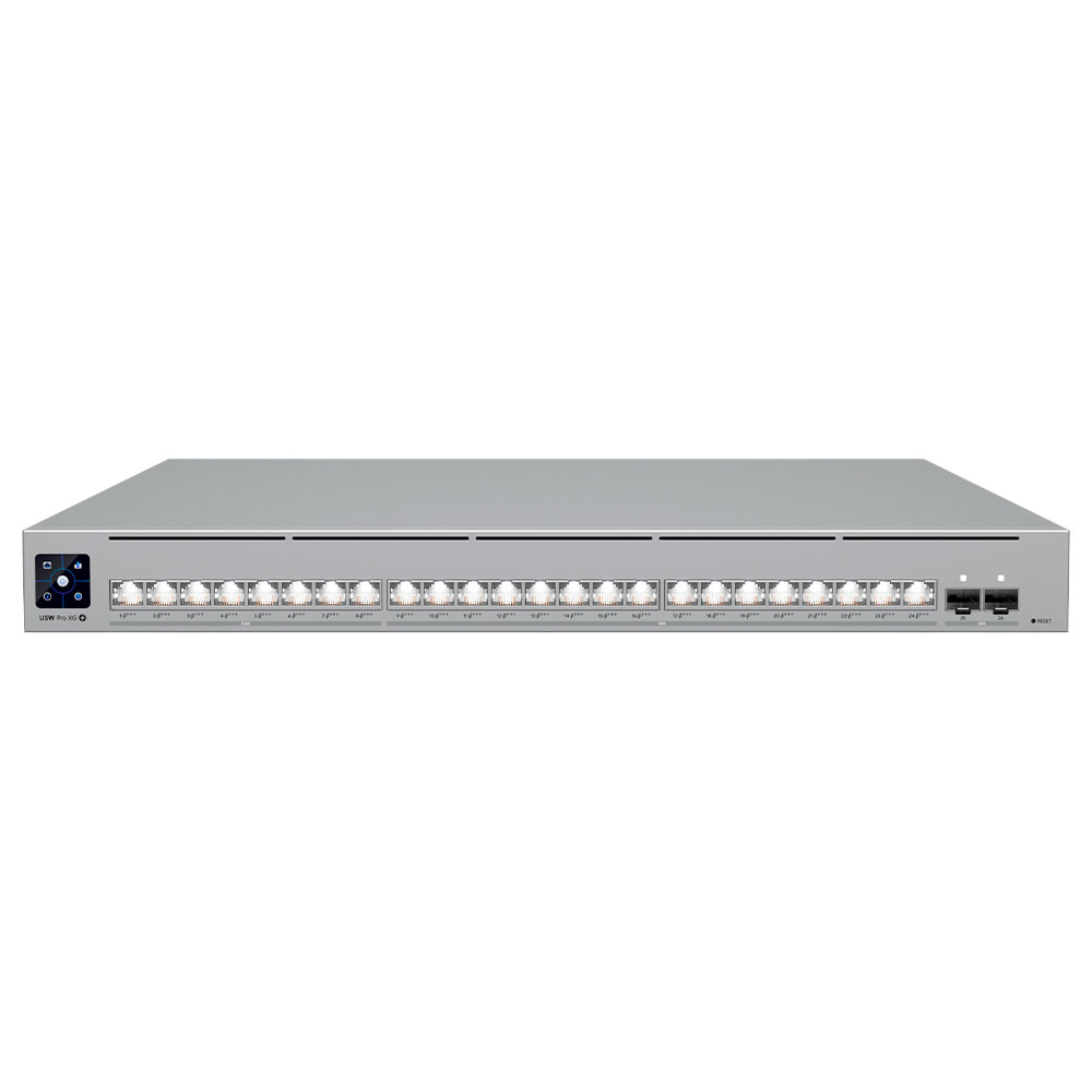 Imagem de SWITCH UBIQUITI GERENCIAVEL L3 24 PORTAS 2.5 GIGABIT + 02 SFP28 DE 25GB USW-PRO-XG-24-POE RACK