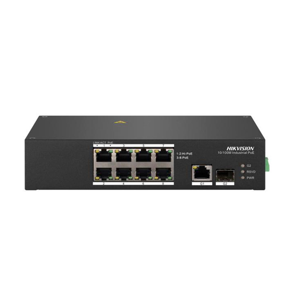 Imagem de SWITCH L2 INDUSTRIAL HIKVISION DS-3T0310HP 10 PORTAS 8 PORTAS WATCHDOG FAST 10/100 2 HI-POE ATIVO 802.3 AF/AT 2 PORTAS UPLINK 1 GBIC SFP FIBRA + 1 RJ45