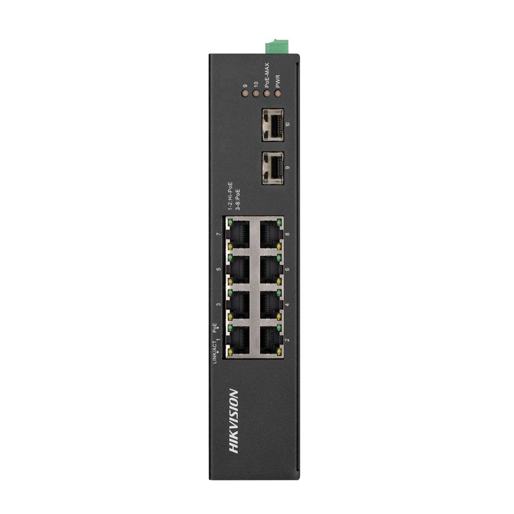 Imagem de SWITCH L2 INDUSTRIAL HIKVISION DS-3T0510HP 10 PORTAS GIGABIT 8 PORTAS WATCHDOG POE 2 HI-POE ATIVO 802.3 AF/AT 2 PORTAS UPLINK 1 GBIC SFP FIBRA + 1 RJ45