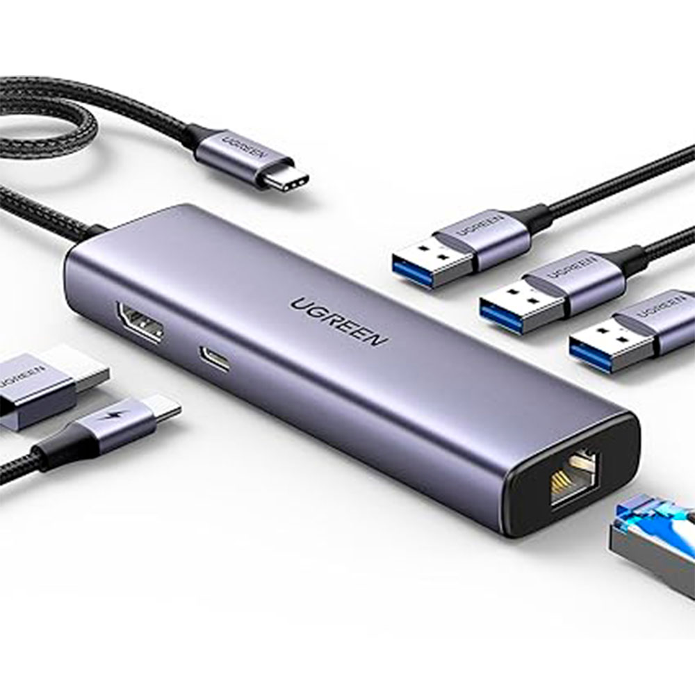 Imagem de HUB USB UGREEN COM RJ45 GIGA/HDMI/3P USB-A 3.0/USB-C 100W - CM512