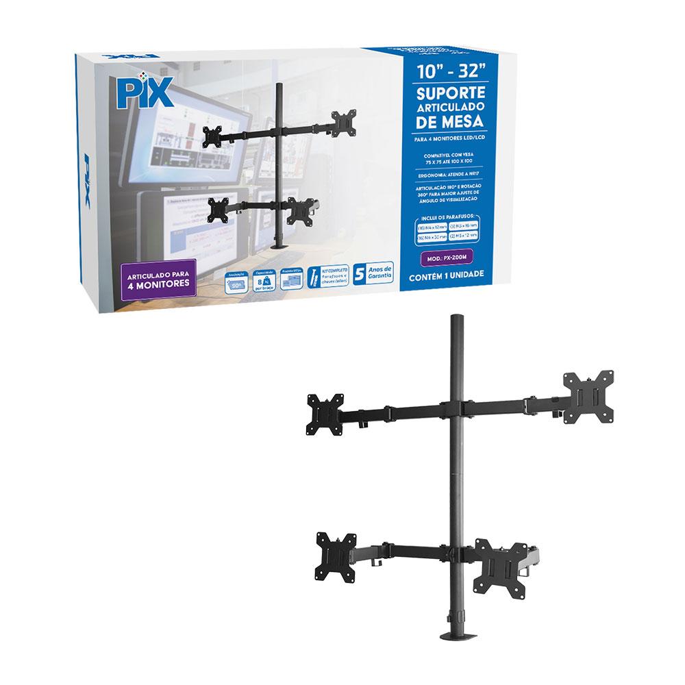 Imagem de SUPORTE MONITOR AJUSTAVEL PARA 4 MONITORES 10" A 32" PIX- 079-0083