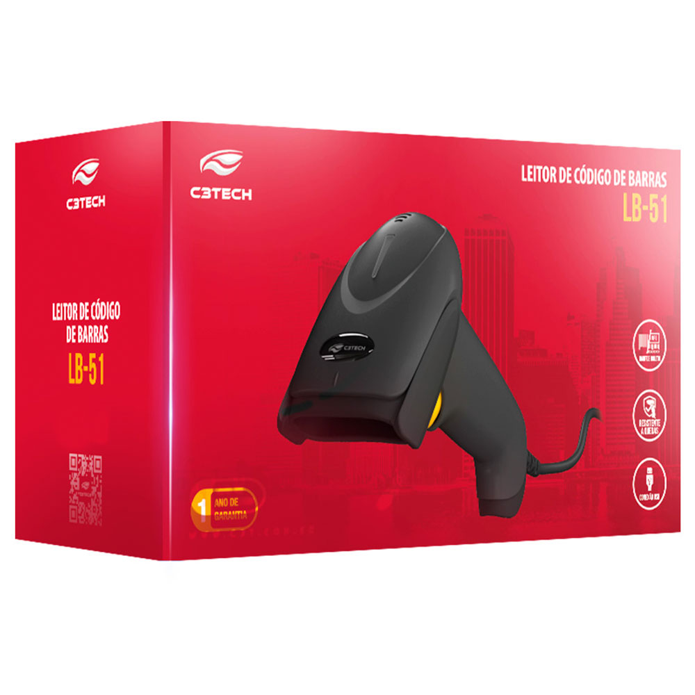 Imagem de LEITOR DE CODIGO DE BARRAS LASER C3TECH LB-51BK