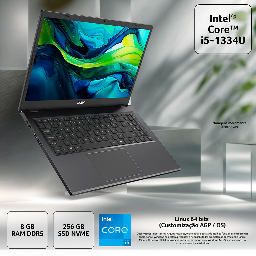 Imagem de NOTEBOOK ACER ASPIRE GO 15 15,3" WUXGA AG15-51P-5449/ I5-1334U/ 8GB/ 256GB SSD/ LINUX