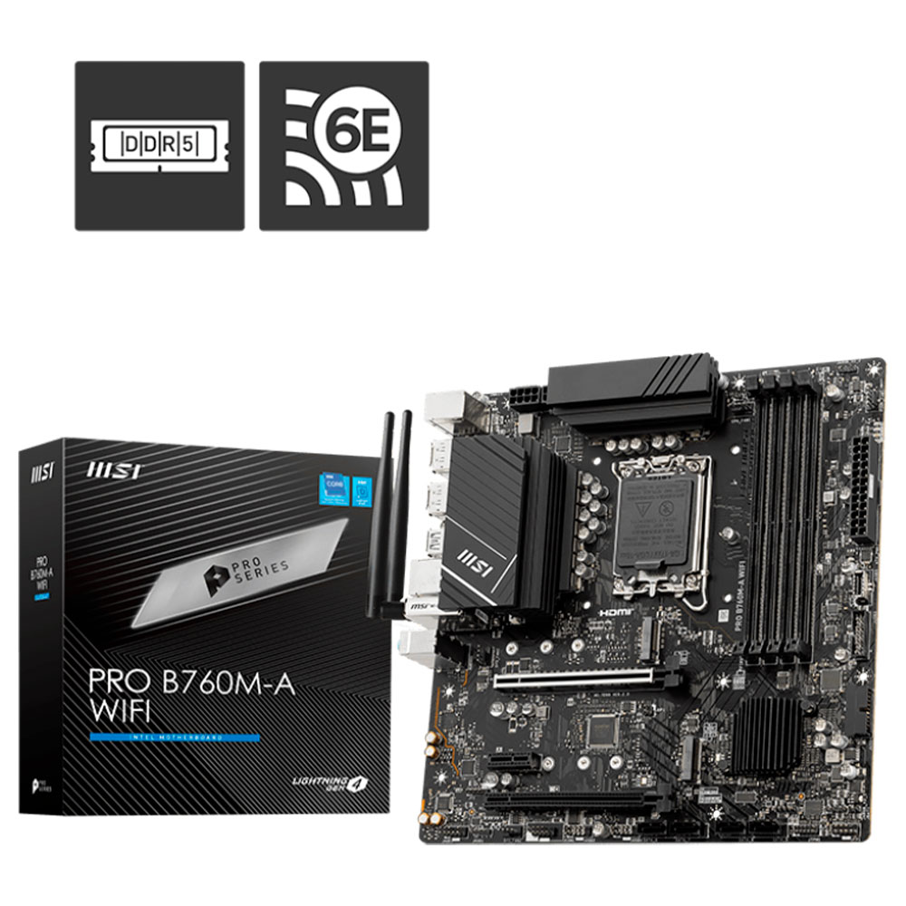 Imagem de PLACA MAE (INTEL) MSI PRO B760M-A WIFI DDR5 LGA1700 12° 13° E 14° GERACAO