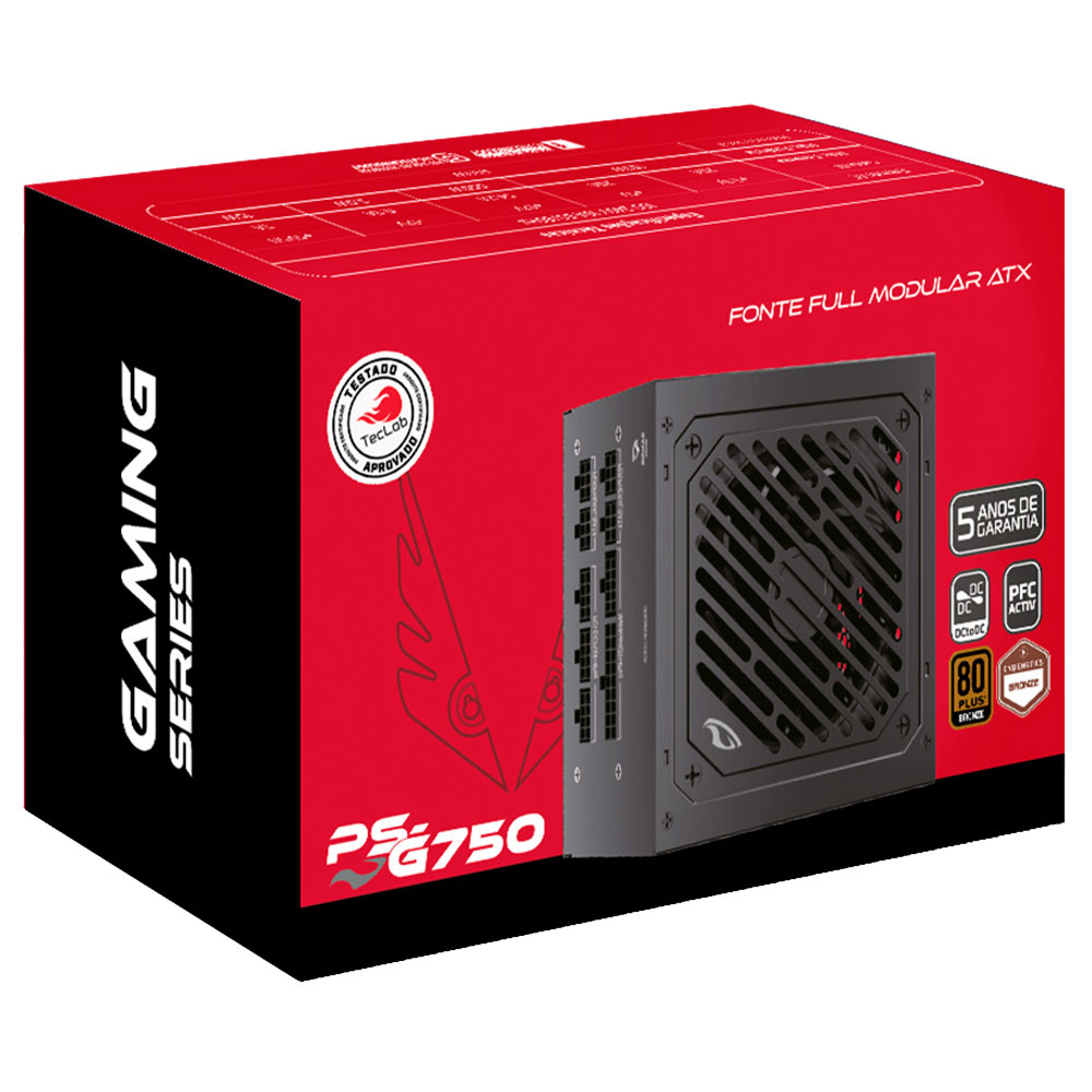 Imagem de FONTE DE ALIMENTACAO ATX 750W PS-G750 80 PLUS BRONZE TECLAB CYBERNETICS