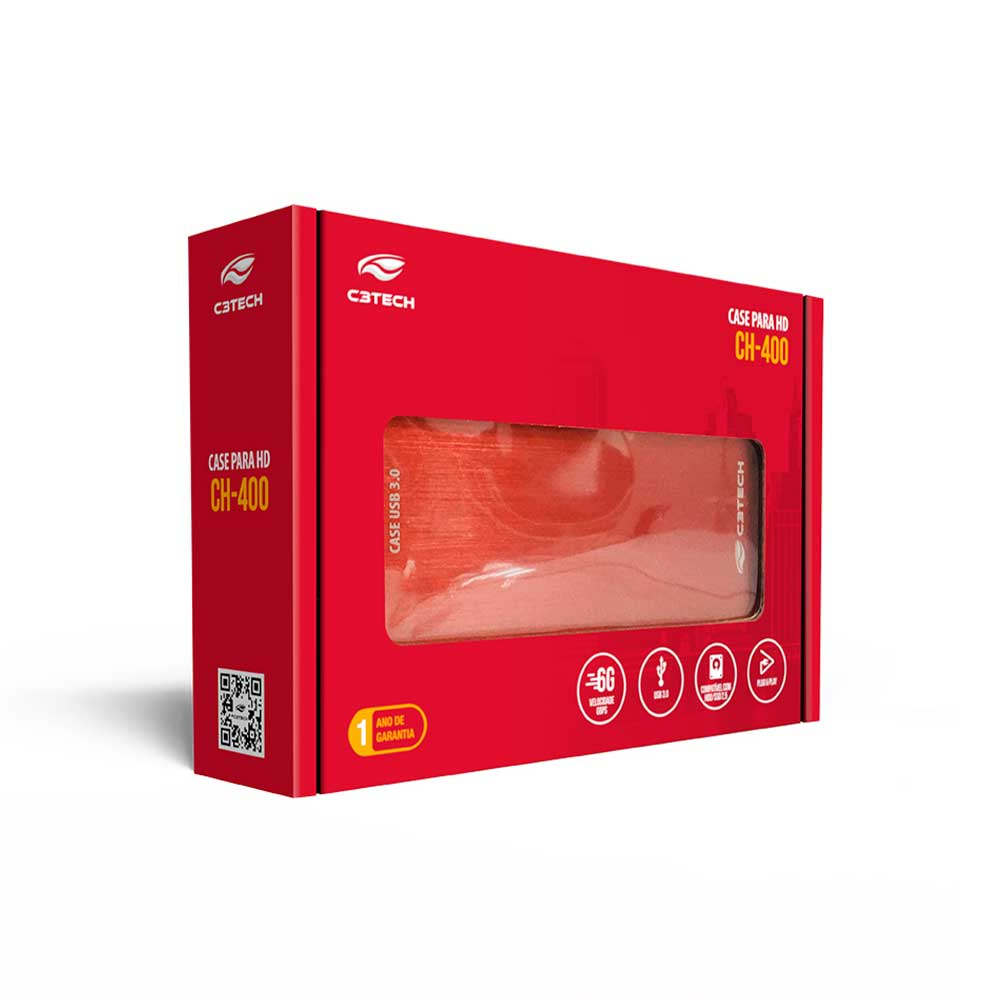 Imagem de GAVETA C3TECH PARA HD EXTERNO 2,5" USB 3.0 CH-400RD VERMELHO